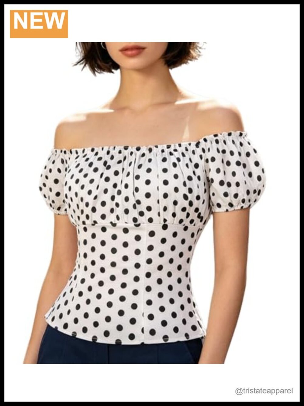 1950s Vintage Off Shoulder Square Neck Blouse, Smocked Back Short Sleeves
